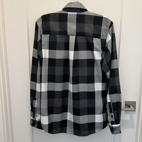 Mens Dixxon Flannel Co Finish Line D Tech gray black white plaid button shirt - Picture 5 of 11